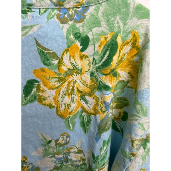 Talbots Hibiscus Tropical Print Short Sleeve Tee Shirt Blue Yellow - XL - Picture 3 of 4